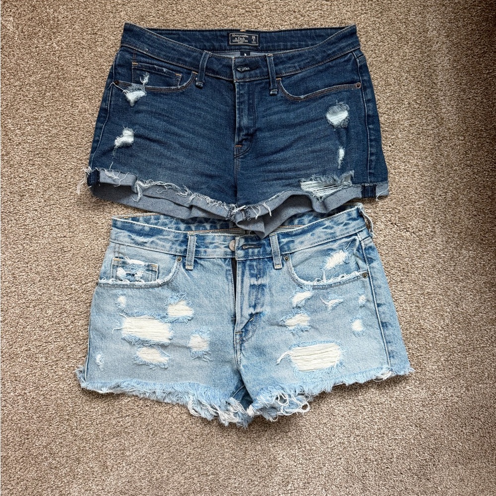 Abercrombie & Fitch Denim Low-Rise Shorts - Dark Blue & Light Blue